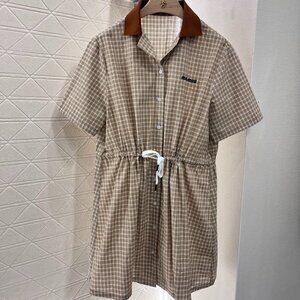Miu Miu Women's Summer Yellow Plaid Fashion Casual Dresses